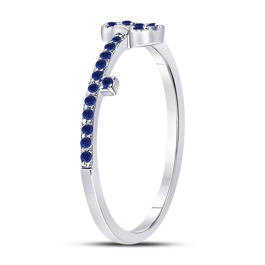 14kt White Gold Round Blue Sapphire Key Stackable Band Ring 1/5 Cttw