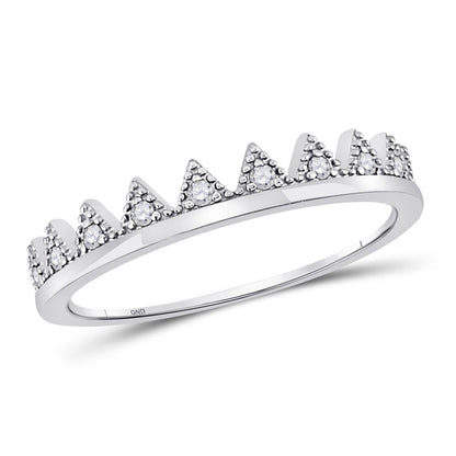 14k White Gold Round Diamond Chevron Stackable Band Ring 1/10 Cttw