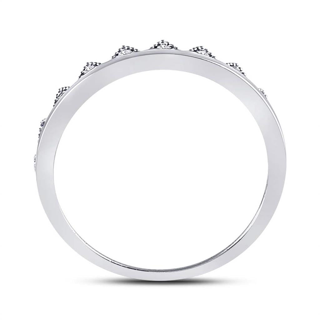 14k White Gold Round Diamond Chevron Stackable Band Ring 1/10 Cttw