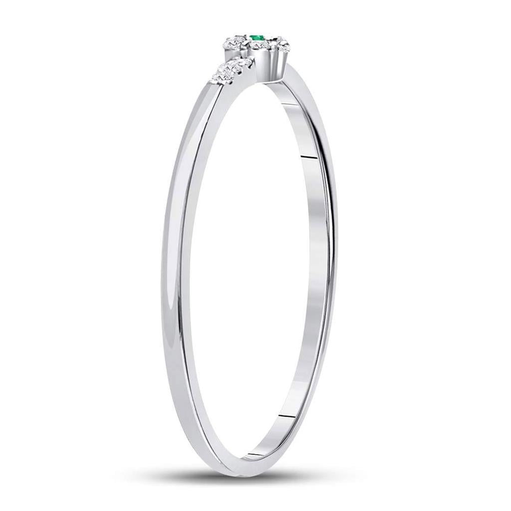 14kt White Gold Round Emerald Diamond Stackable Band Ring 1/20 Cttw
