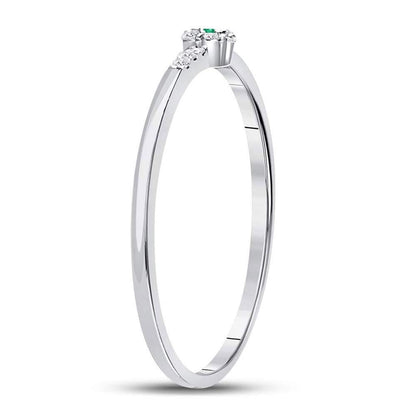 14kt White Gold Round Emerald Diamond Stackable Band Ring 1/20 Cttw