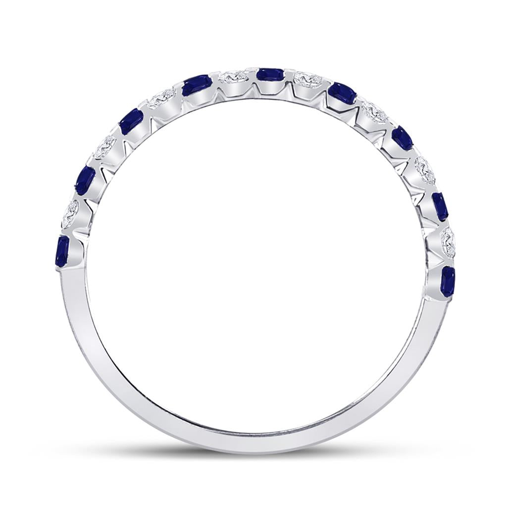 14k White Gold Princess Blue Sapphire Diamond Stackable Band Ring 3/8 Cttw