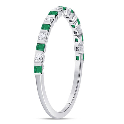 14k White Gold Princess Emerald Diamond Alternating Stackable Band Ring 1/3 Cttw