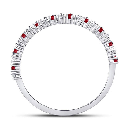 14k White Gold Round Ruby Diamond Stackable Band Ring 1/4 Cttw