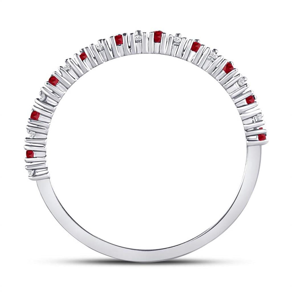 14k White Gold Round Ruby Diamond Stackable Band Ring 1/4 Cttw