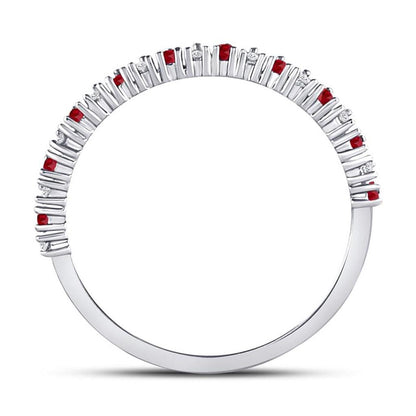 14k White Gold Round Ruby Diamond Stackable Band Ring 1/4 Cttw