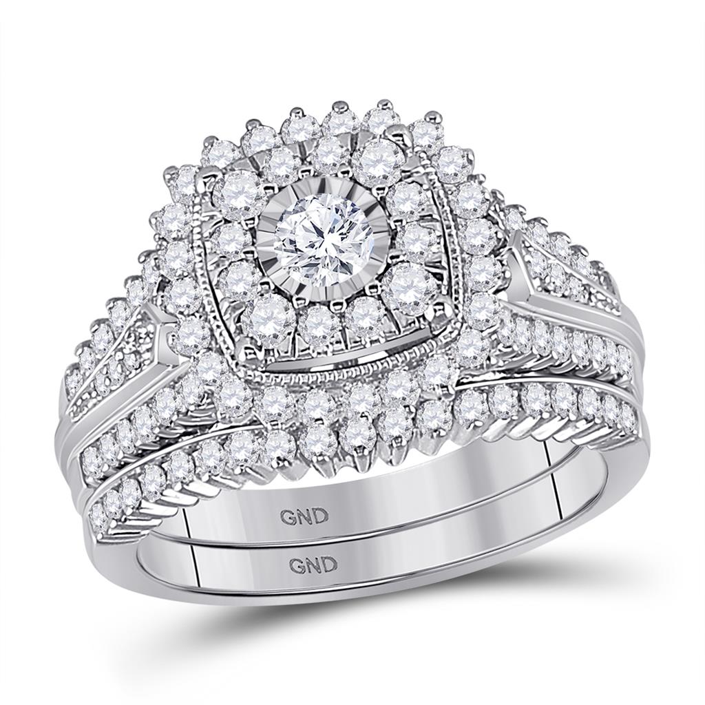 14k White Gold Round Diamond Bridal Wedding Ring Set 1-1/4 Cttw (Certified)