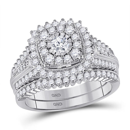 14k White Gold Round Diamond Bridal Wedding Ring Set 1-1/4 Cttw (Certified)