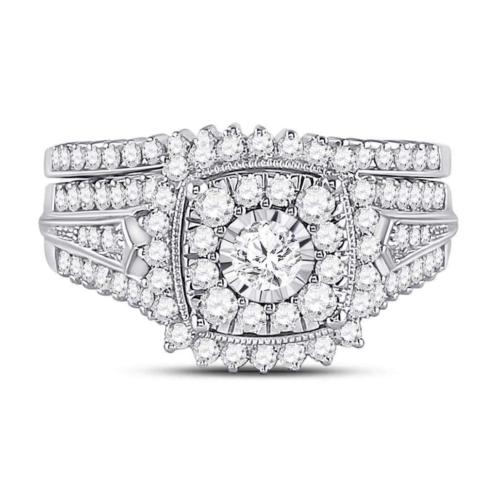 14k White Gold Round Diamond Bridal Wedding Ring Set 1-1/4 Cttw (Certified)