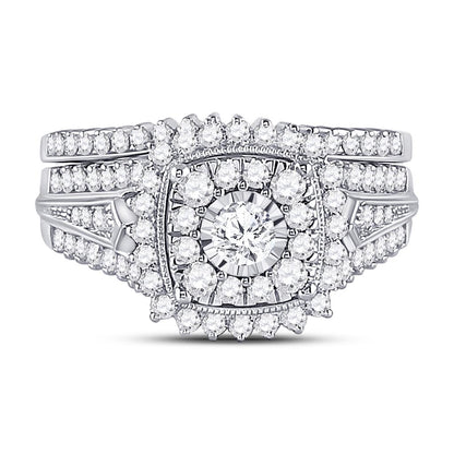 14k White Gold Round Diamond Bridal Wedding Ring Set 1-1/4 Cttw (Certified)