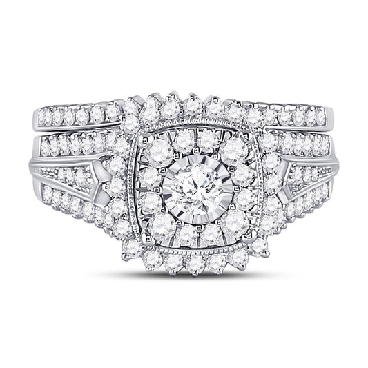 14k White Gold Round Diamond Bridal Wedding Ring Set 1-1/4 Cttw (Certified)