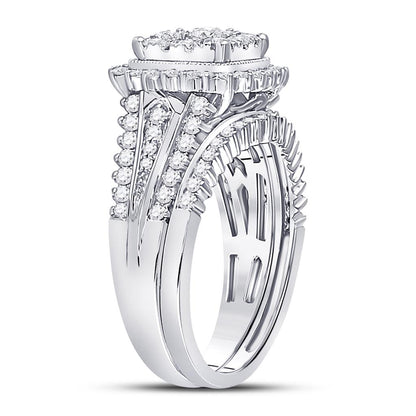 14k White Gold Round Diamond Bridal Wedding Ring Set 1-1/4 Cttw (Certified)