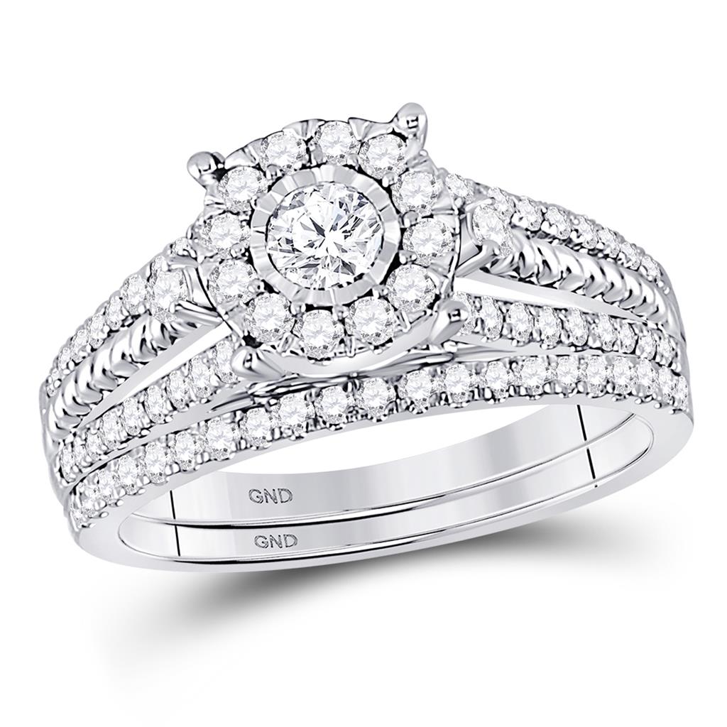 14k White Gold Round Diamond Bridal Wedding Ring Set 7/8 Cttw (Certified)
