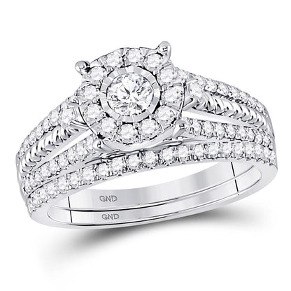 14k White Gold Round Diamond Bridal Wedding Ring Set 7/8 Cttw (Certified)
