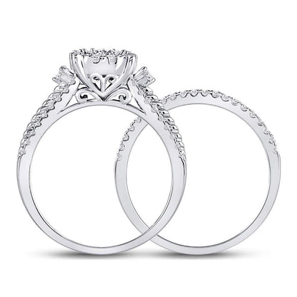 14k White Gold Round Diamond Bridal Wedding Ring Set 7/8 Cttw (Certified)