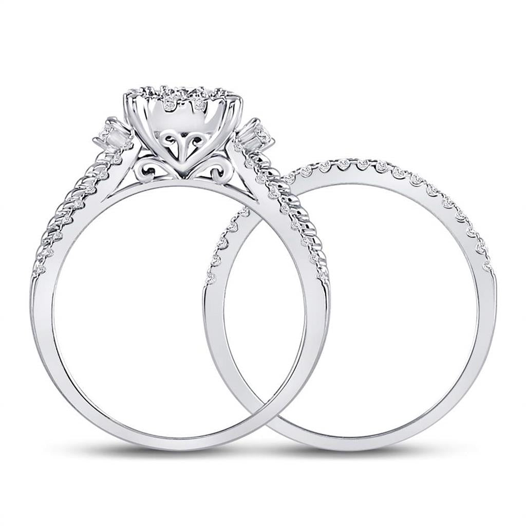14k White Gold Round Diamond Bridal Wedding Ring Set 7/8 Cttw (Certified)