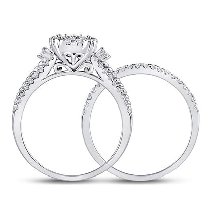 14k White Gold Round Diamond Bridal Wedding Ring Set 7/8 Cttw (Certified)