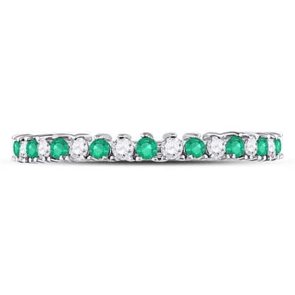 14k White Gold Round Emerald Diamond Stackable Band Ring 1/5 Cttw