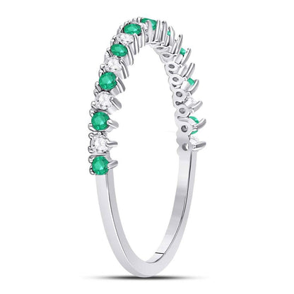 14k White Gold Round Emerald Diamond Stackable Band Ring 1/5 Cttw