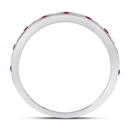 14k White Gold Round Ruby Diamond Single Row Stackable Band Ring 1/3 Cttw