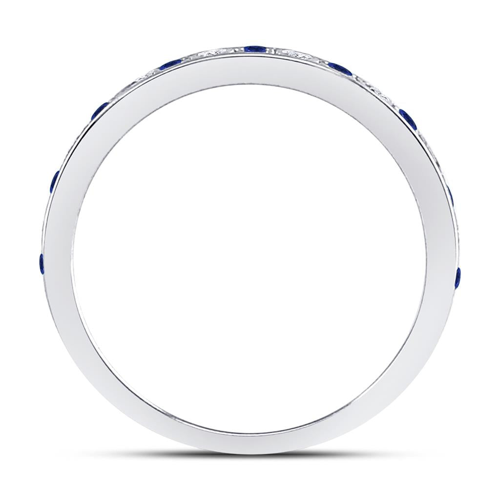 14k White Gold Round Blue Sapphire Diamond Alternating Stackable Band Ring 1/4 Cttw