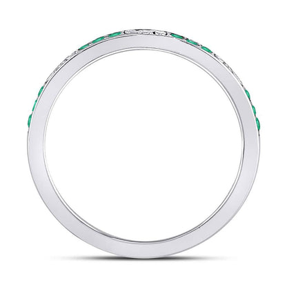 14kt White Gold Round Emerald Single Row Flourished Stackable Band Ring 1/8 Cttw