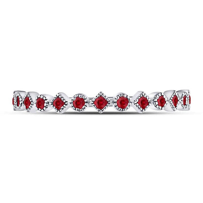 14kt White Gold Round Ruby Square Dot Stackable Band Ring 1/5 Cttw