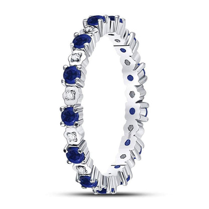 14kt White Gold Round Blue Sapphire Diamond Eternity Band Ring 1 Cttw