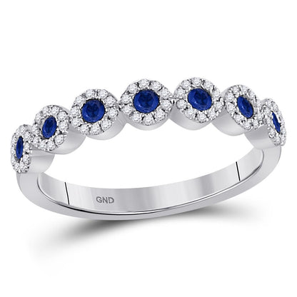14k White Gold Round Blue Sapphire Stackable Band Ring 1/2 Cttw