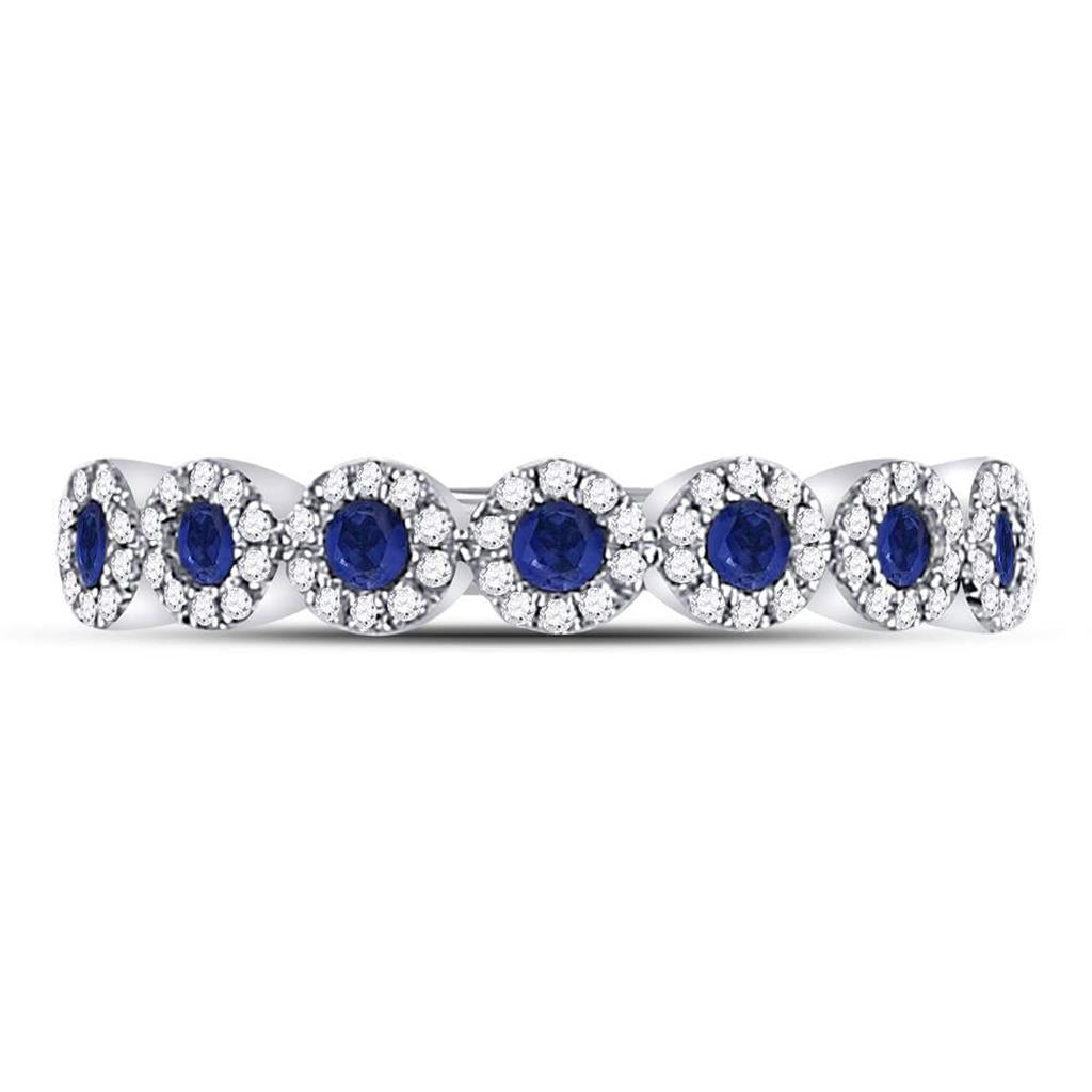 14k White Gold Round Blue Sapphire Stackable Band Ring 1/2 Cttw