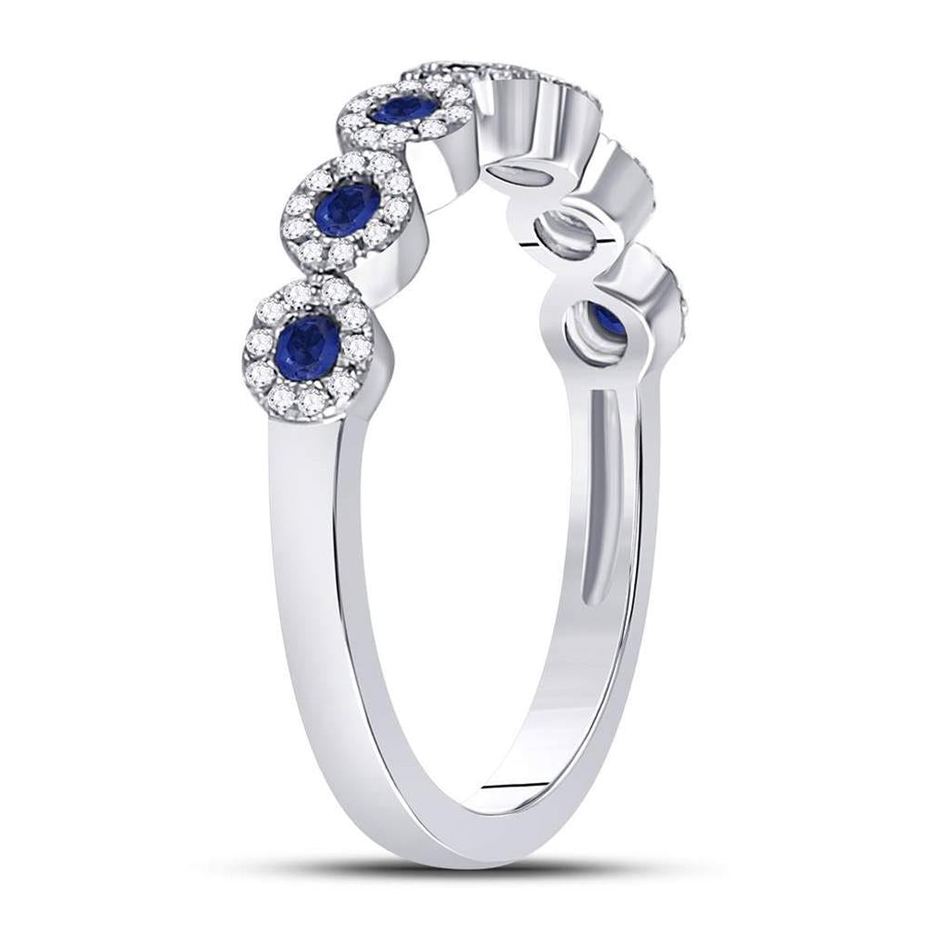 14k White Gold Round Blue Sapphire Stackable Band Ring 1/2 Cttw