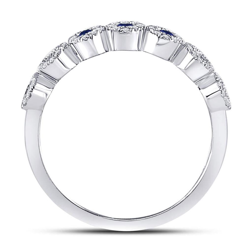 14k White Gold Round Blue Sapphire Stackable Band Ring 1/2 Cttw