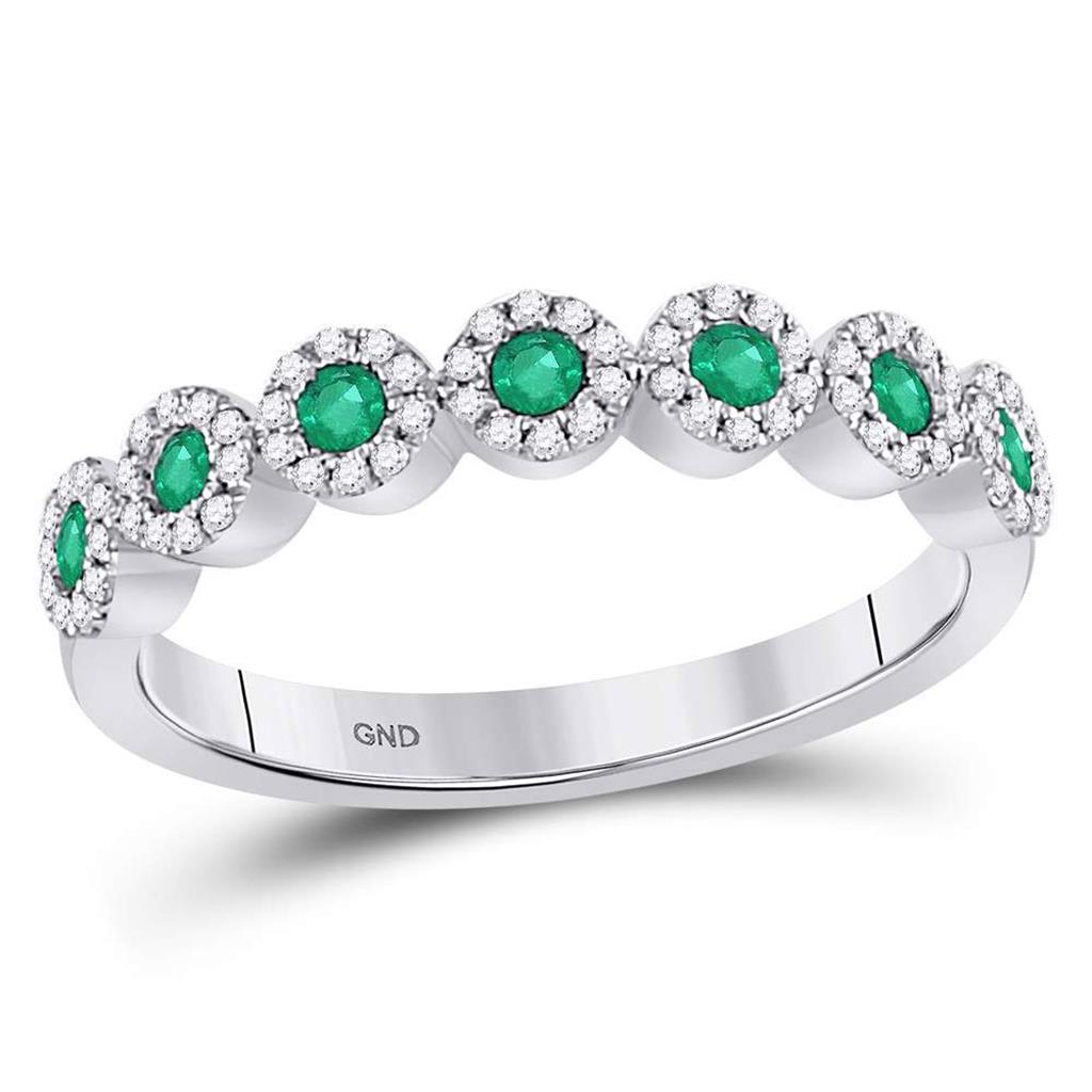 14kt White Gold Round Emerald Circle Stackable Band Ring 1/2 Cttw