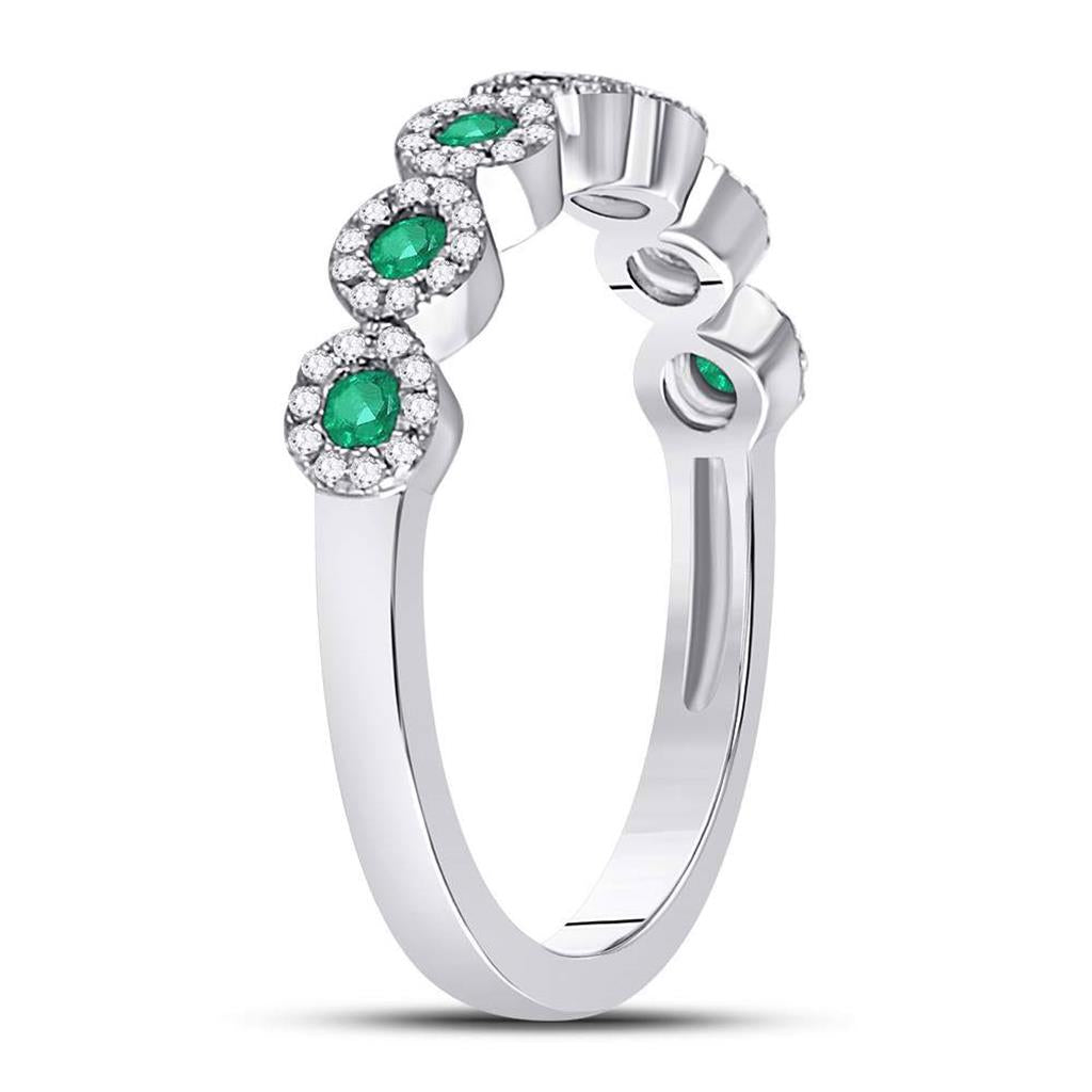 14kt White Gold Round Emerald Circle Stackable Band Ring 1/2 Cttw