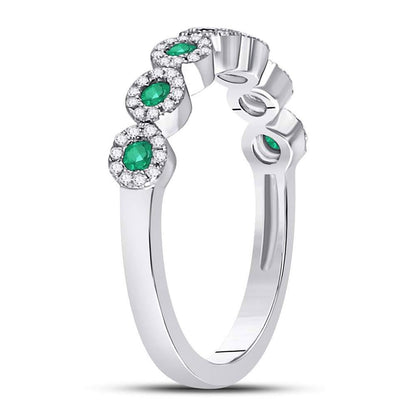 14kt White Gold Round Emerald Circle Stackable Band Ring 1/2 Cttw