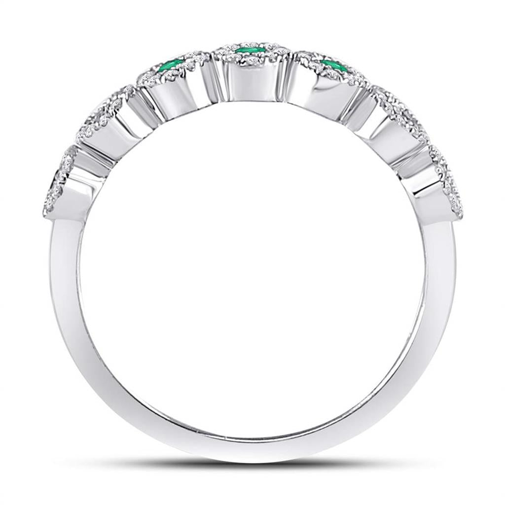 14kt White Gold Round Emerald Circle Stackable Band Ring 1/2 Cttw