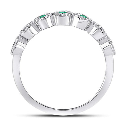 14kt White Gold Round Emerald Circle Stackable Band Ring 1/2 Cttw