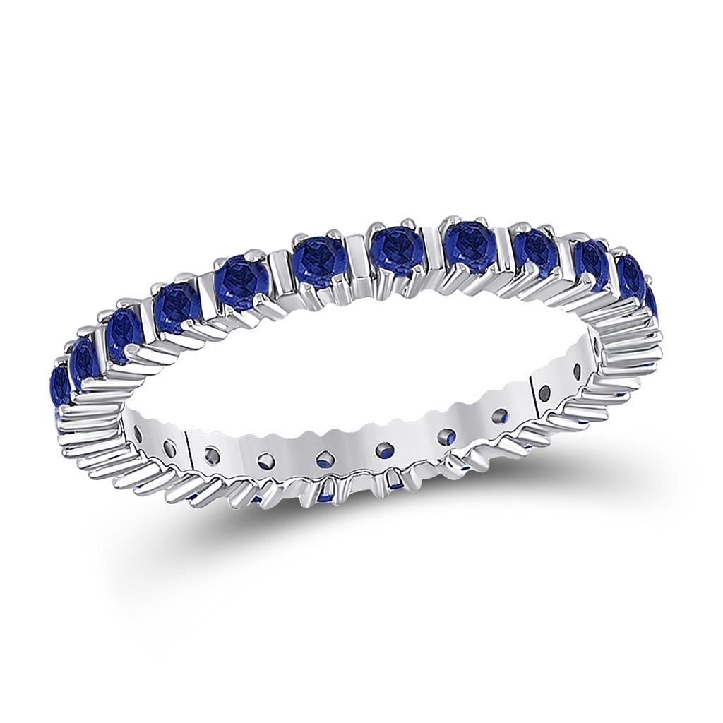 14k White Gold Round Blue Sapphire Stackable Band Ring 1 Cttw