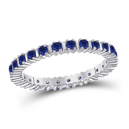 14k White Gold Round Blue Sapphire Stackable Band Ring 1 Cttw