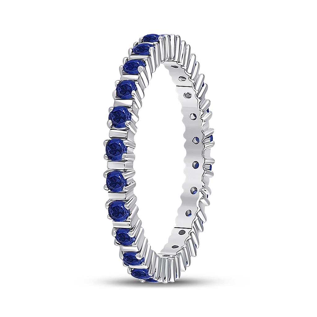 14k White Gold Round Blue Sapphire Stackable Band Ring 1 Cttw
