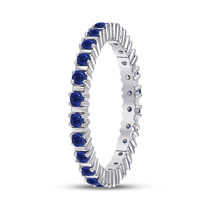 14k White Gold Round Blue Sapphire Stackable Band Ring 1 Cttw