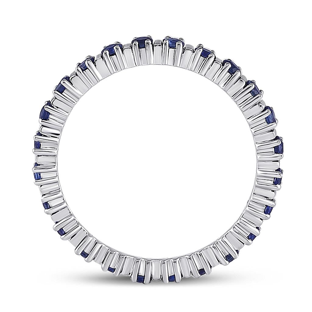 14k White Gold Round Blue Sapphire Stackable Band Ring 1 Cttw