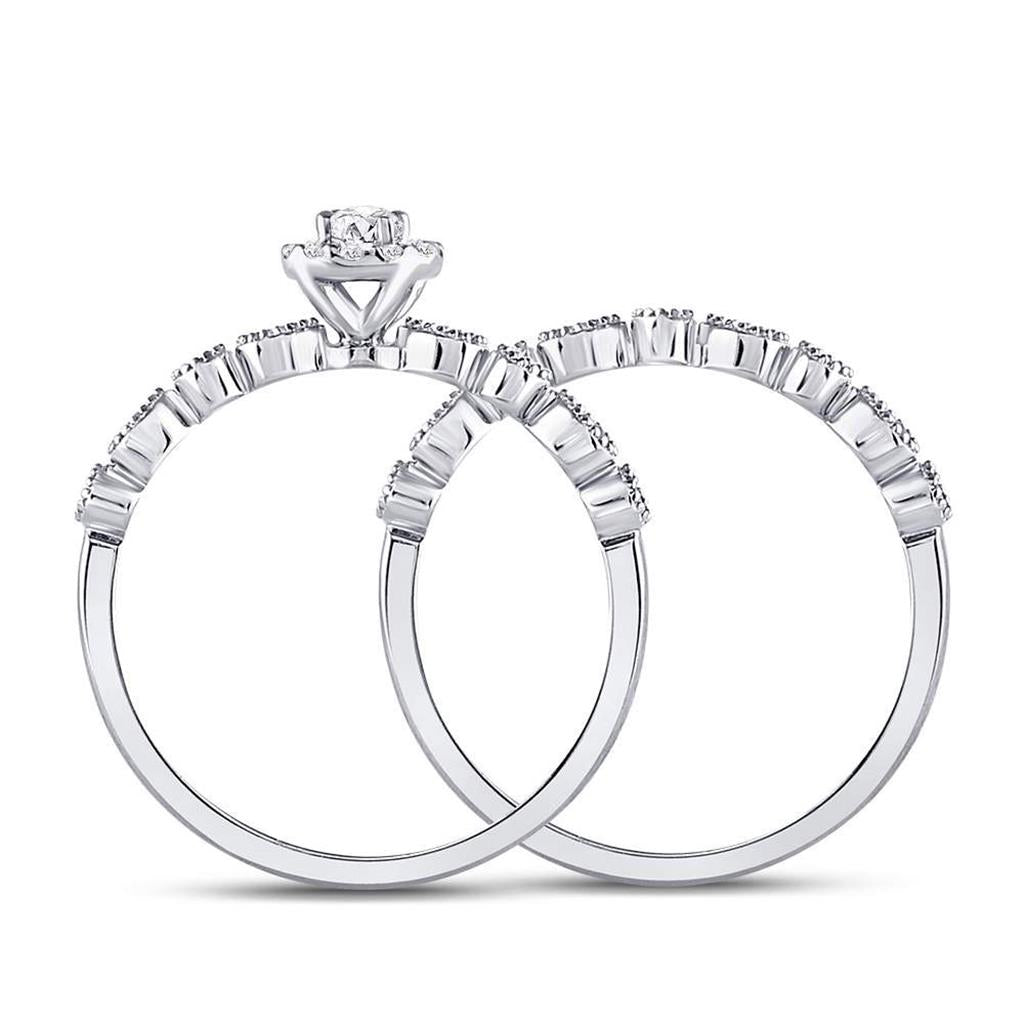 14k White Gold Round Diamond Stackable Bridal Wedding Ring Set 1/3 Cttw