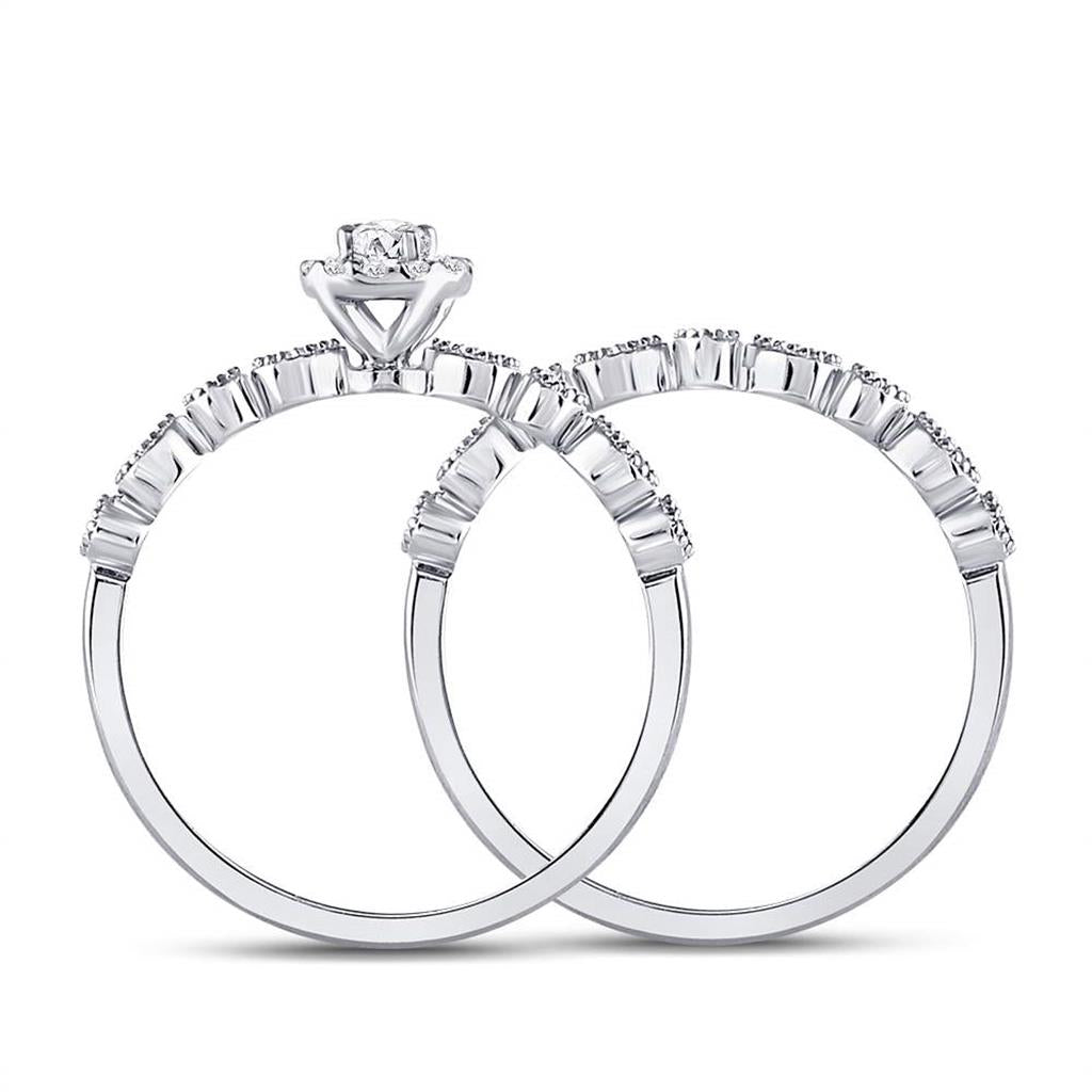 14k White Gold Round Diamond Stackable Bridal Wedding Ring Set 1/3 Cttw