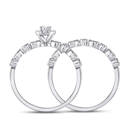 14k White Gold Round Diamond Stackable Bridal Wedding Ring Set 1/3 Cttw