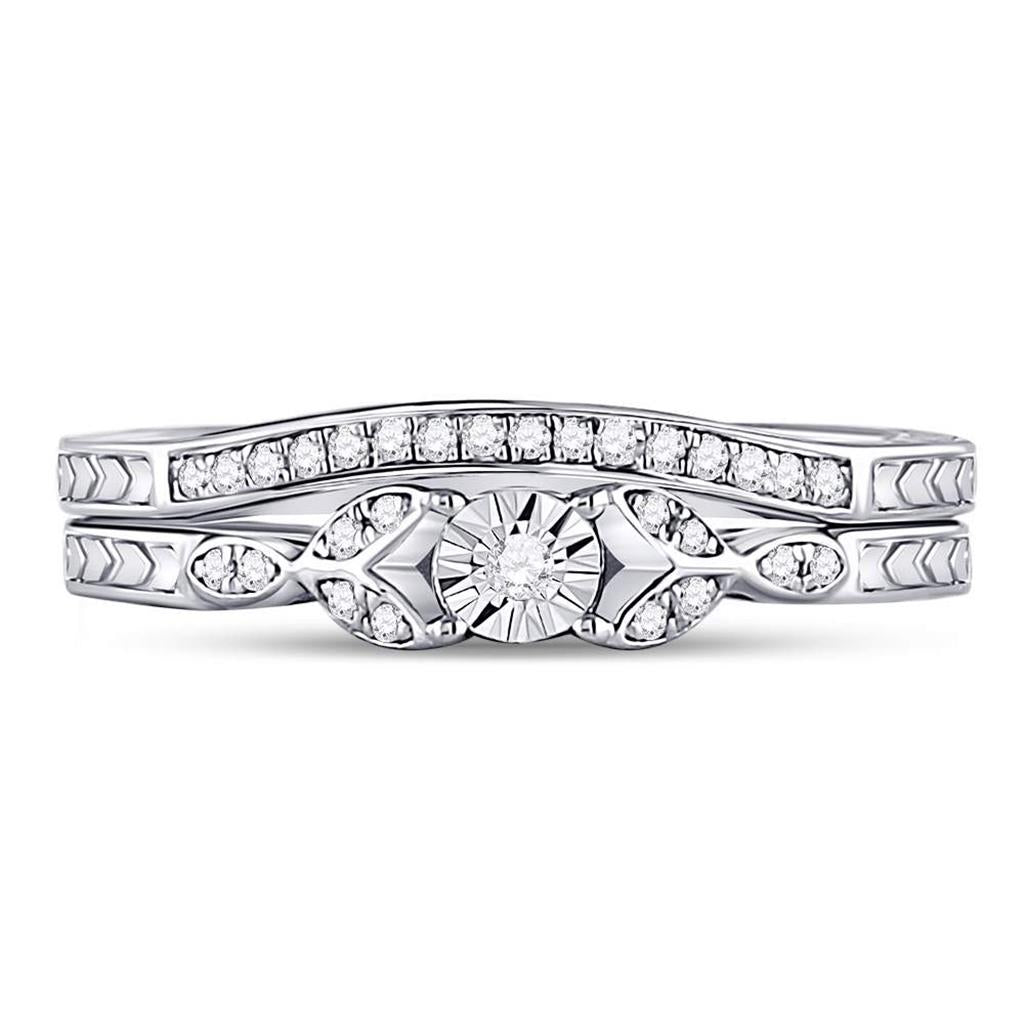 Sterling Silver Round Diamond Bridal Wedding Ring Set 1/8 Cttw