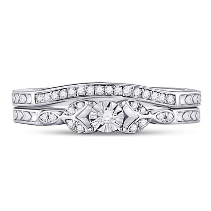 Sterling Silver Round Diamond Bridal Wedding Ring Set 1/8 Cttw