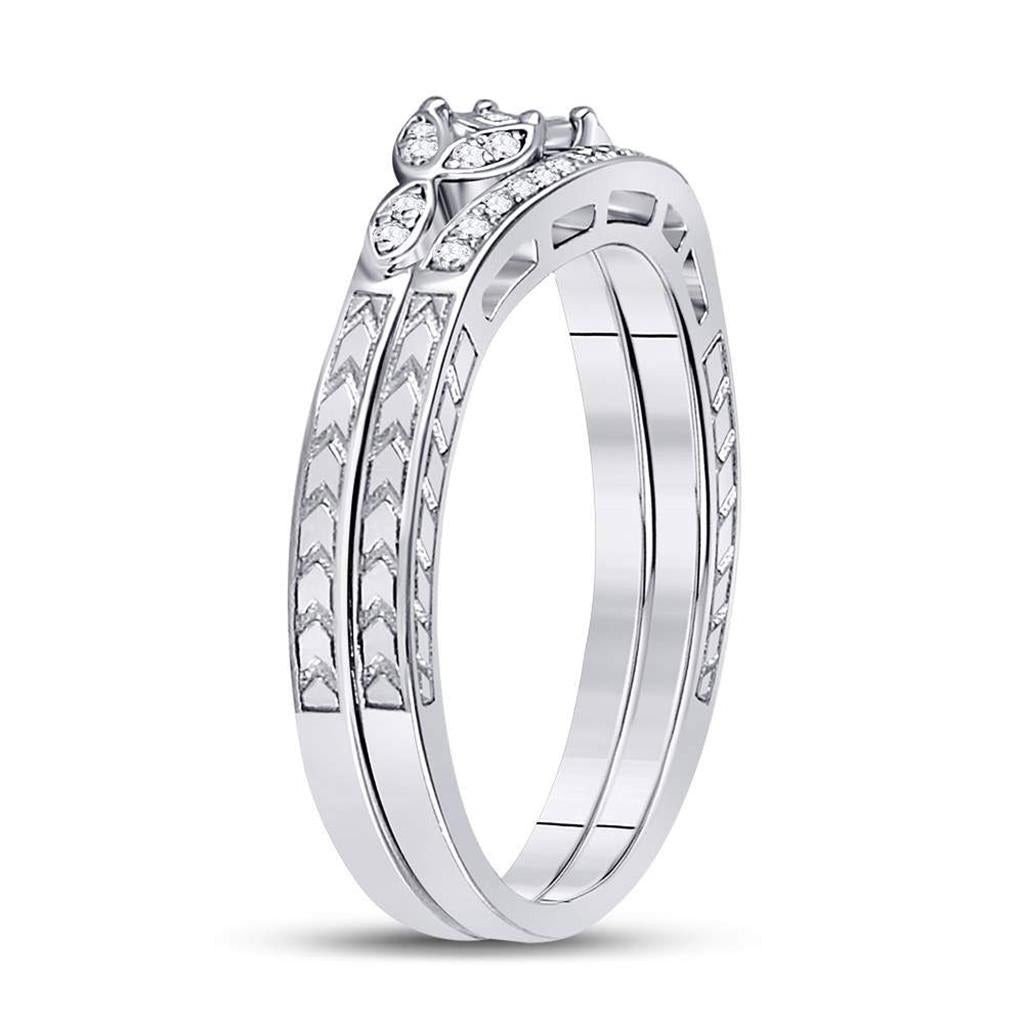 Sterling Silver Round Diamond Bridal Wedding Ring Set 1/8 Cttw