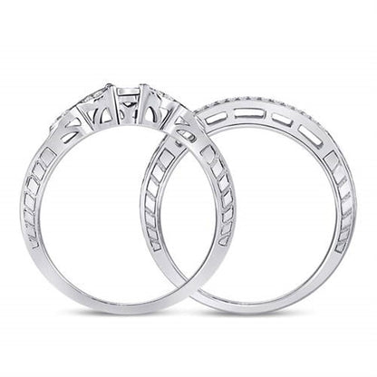 Sterling Silver Round Diamond Bridal Wedding Ring Set 1/8 Cttw