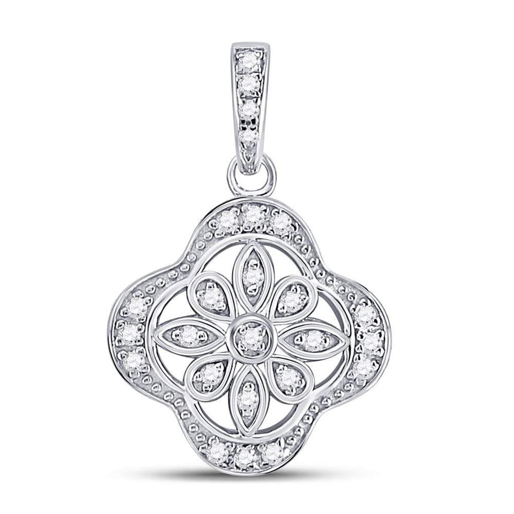 Sterling Silver Round Diamond Starburst Fashion Pendant 1/10 Cttw